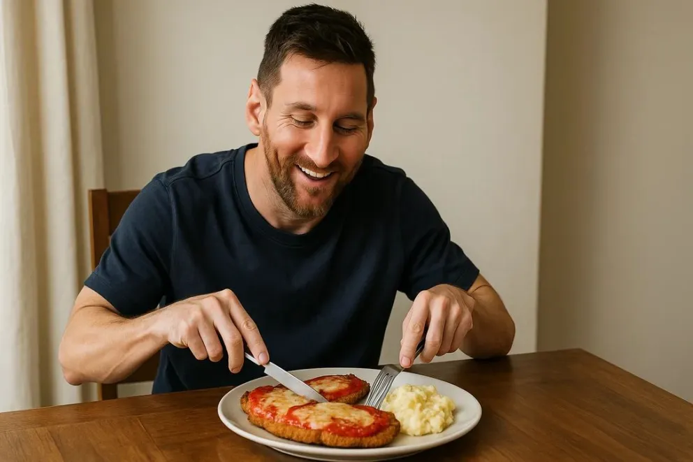 Messi con las milanesas de Celia (IA)